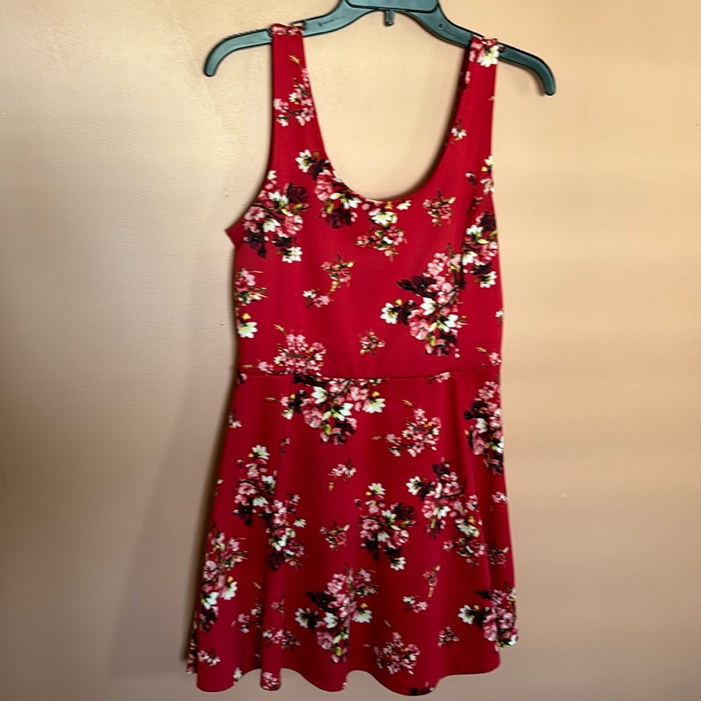 Red floral fit and flare mini dress